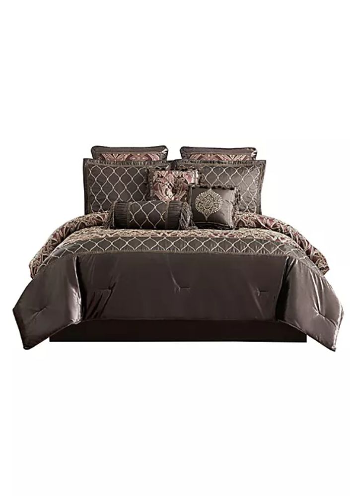 Belk 9 Piece Queen Comforter Set with Geometric Print, Brown | The Summit