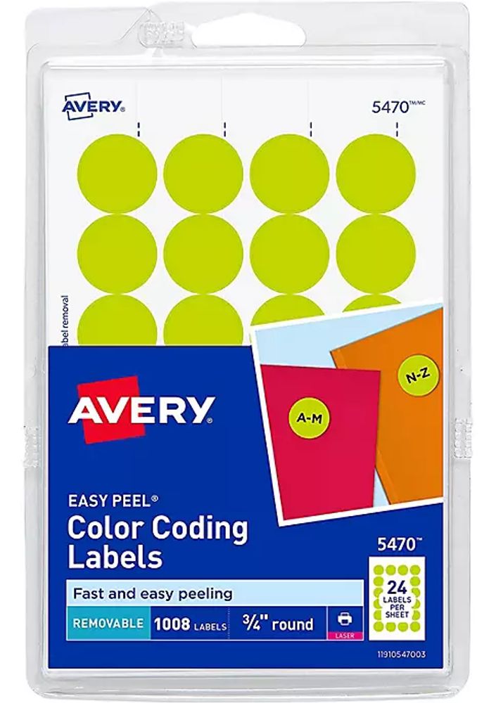 Belk Avery Round Color-Coding Labels 3/4 in, Neon Yellow, 1008/Pack -  AVE05470 (AVE05470) | The Summit
