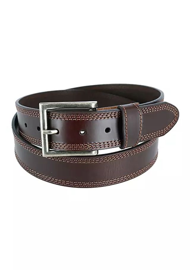 Dickies Men's Leather Two Hole Double Prong Bridle Belt - Brown - 32