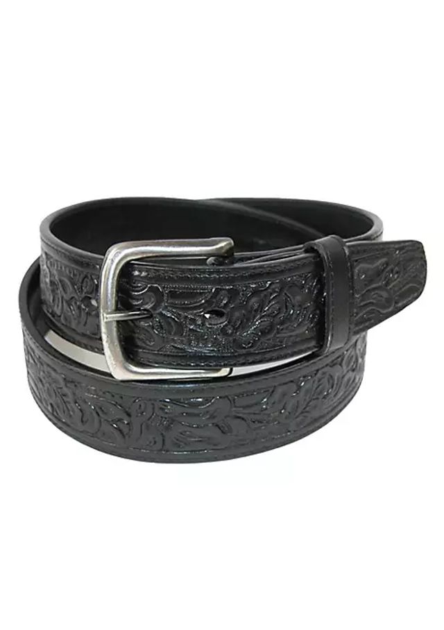 Men's Leather Belt with Removable Antiqued Logo Plaque Buckle by Levis