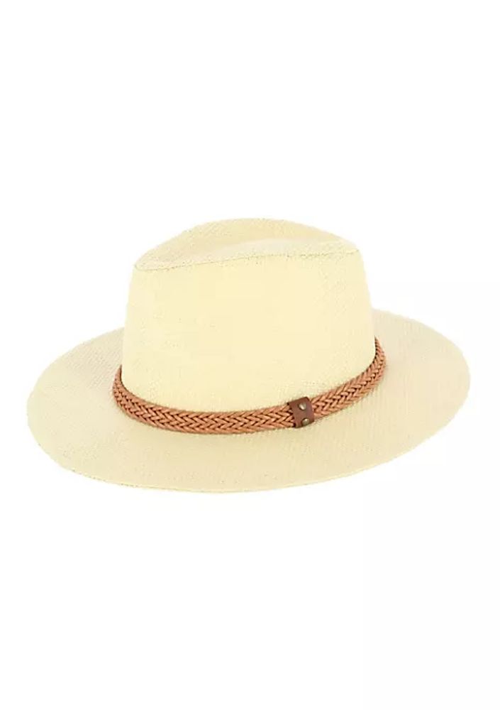 Belk Women's Panama Straw Fedora Hat with Faux Leather Band | The Summit