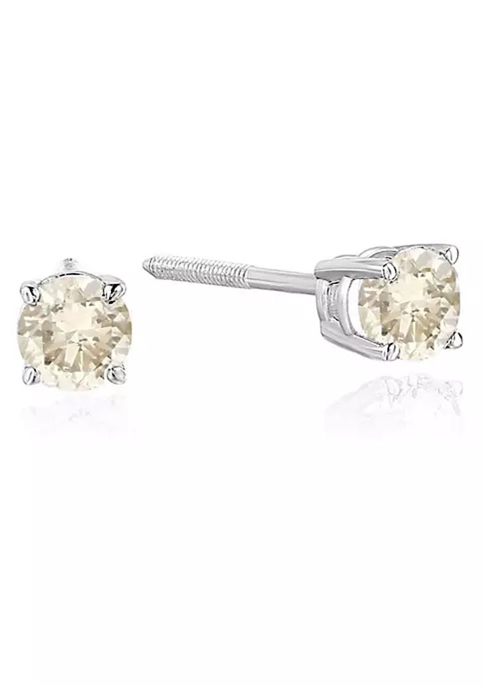 14K White Gold Large Round Diamond Stud Earrings