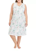 Plus Long Cotton Floral Printed Nightgown