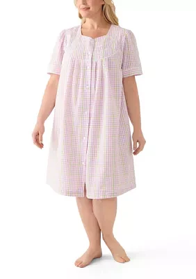 Plus Seersucker Short Snap Robe