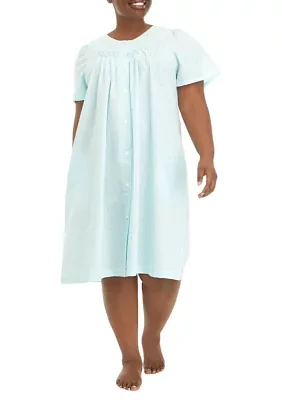 Plus Short Sleeve Seersucker Nightgown