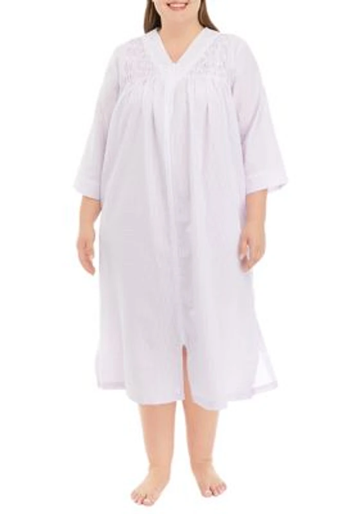 Plus Seersucker Long Zip Nightgown