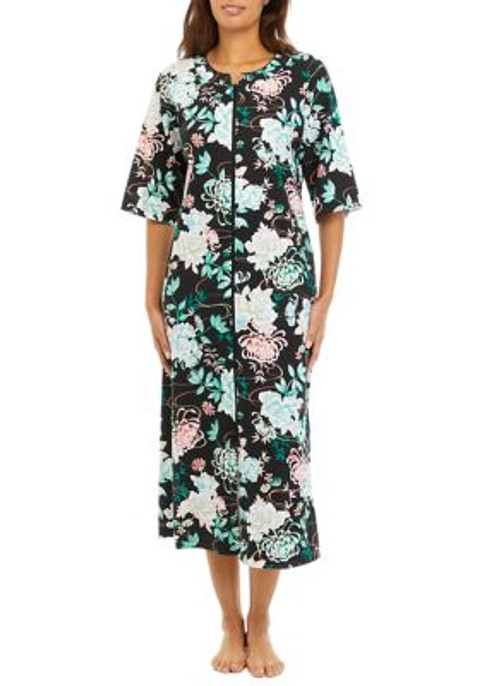 Floral Interlock Long Zip Robe