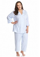 Plus 3/4 Sleeve Classic Notch Collar Capri Pajama Set