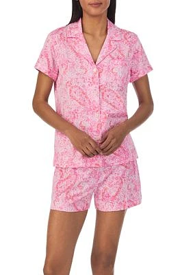 Short Sleeve Notch Collar Boxer Pajama Set