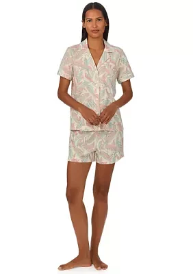 Short Sleeve Notch Collar Boxer Pajama Set