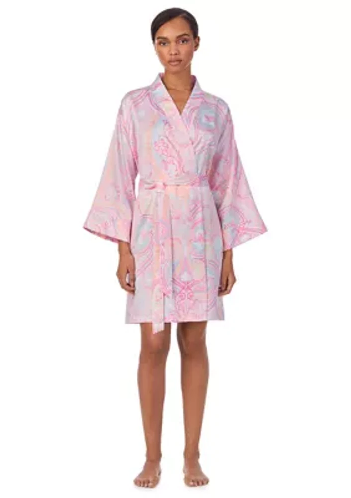 Banded Collar Short Wrap Robe