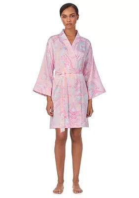 Banded Collar Short Wrap Robe