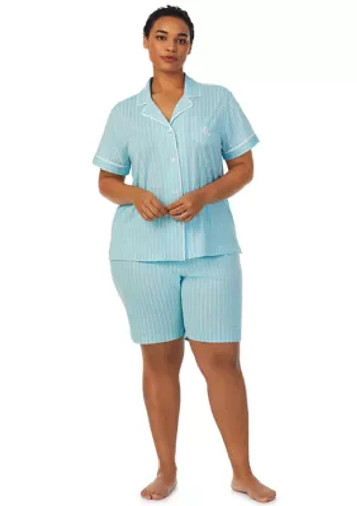 Plus Short Sleeve Notch Collar Bermuda Pajama Set