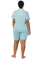 Plus Short Sleeve Notch Collar Bermuda Pajama Set