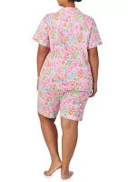 Plus Short Sleeve Notch Collar Bermuda Pajama Set