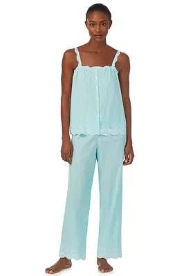 Woven Eyelet Sleeveless Ankle Pant Pajama Set