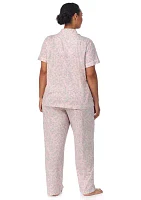 Plus Short Sleeve Notch Collar Ankle Pant Pajama Set