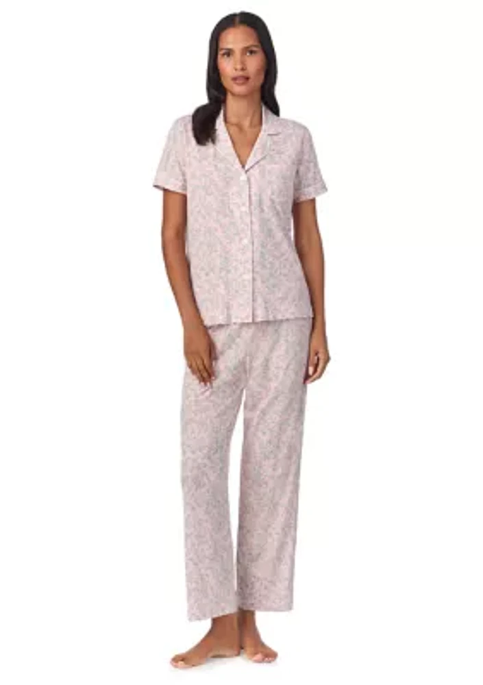 Short Sleeve Notch Collar Ankle Pant Pajama Set