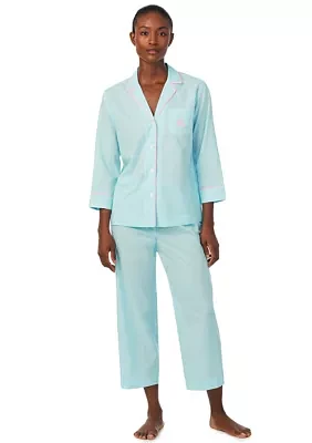 3/4 Sleeve Notch Collar Capri Pant Pajama Set