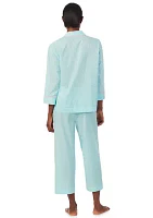 3/4 Sleeve Notch Collar Capri Pant Pajama Set