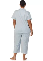 Plus Short Sleeve Notch Collar Capri Pant Pajama Set