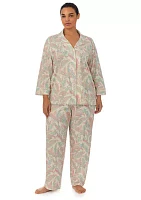 Plus 3/4 Sleeve Notch Collar Pajama Set