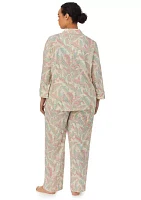 Plus 3/4 Sleeve Notch Collar Pajama Set