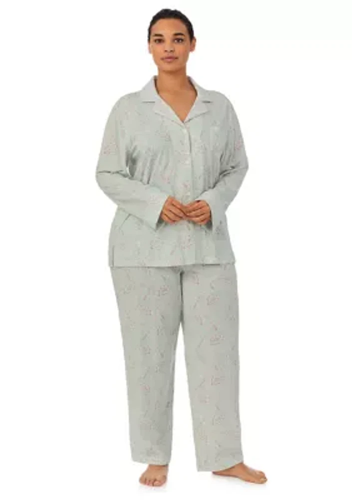 Plus Long Sleeve Notch Collar Pant Pajama Set