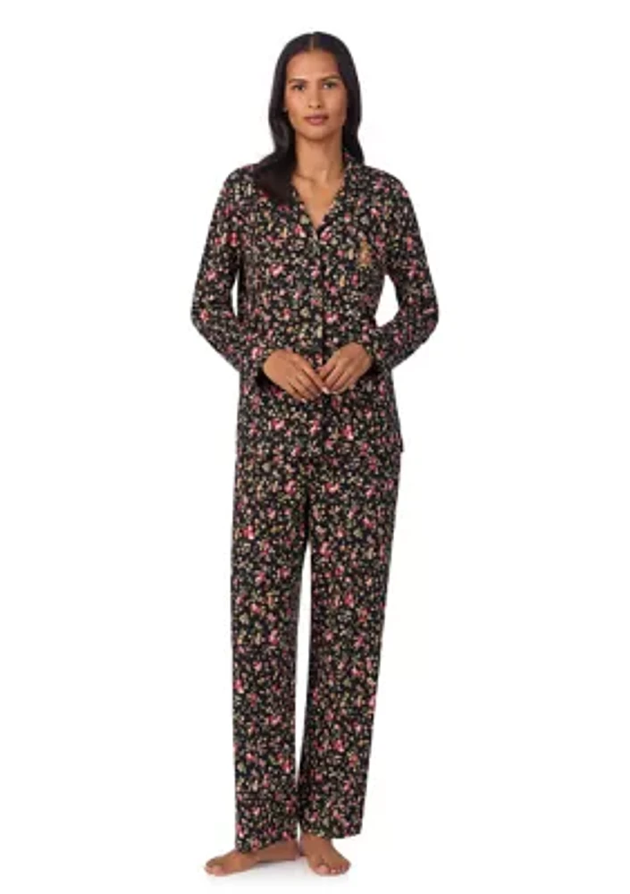 Long Sleeve Notch Collar and Pants Pajama Set