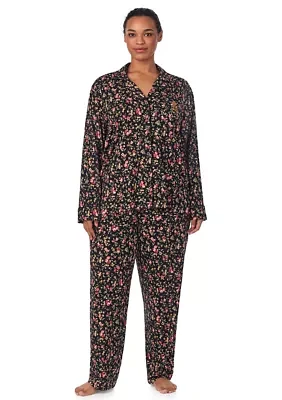 Plus Long Sleeve Notch Collar Pant Pajama Set