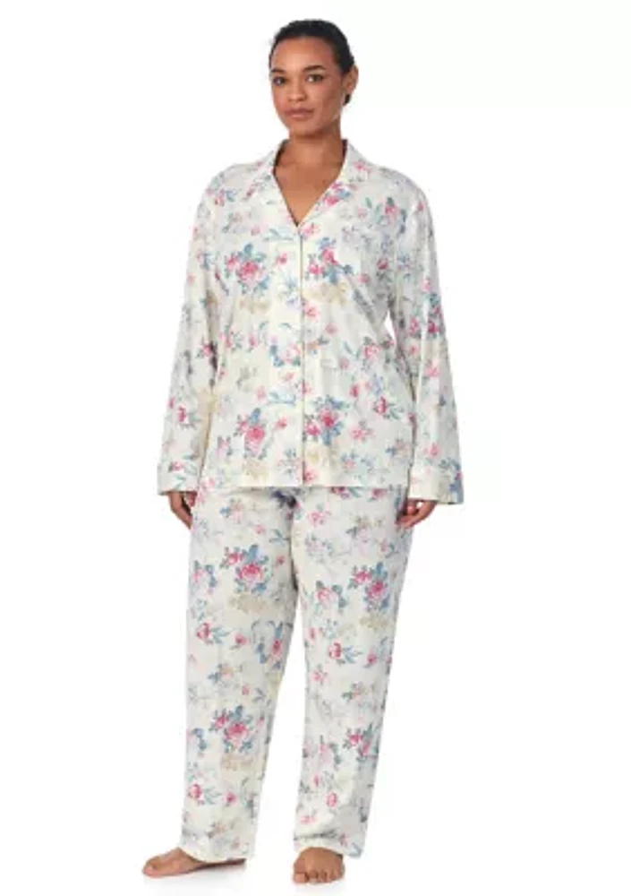 Plus Long Sleeve Notch Collar Pant Pajama Set