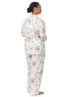 Plus Long Sleeve Notch Collar Pant Pajama Set