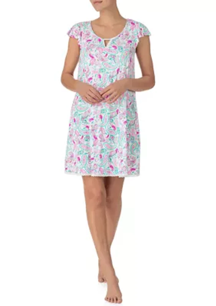 Short Cap Sleeve Printed Chemise Nightgown