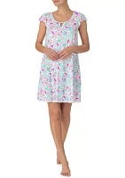 Short Cap Sleeve Printed Chemise Nightgown