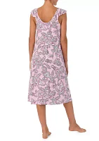 Short Flutter Sleeve Printed Midi Nightgown