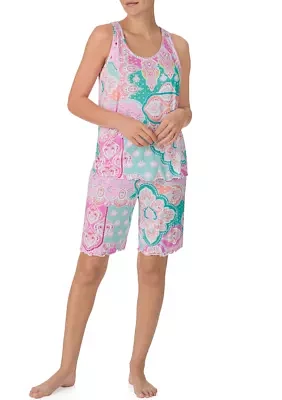 Sleeveless Printed Top and Bermuda Shorts Pajama Set