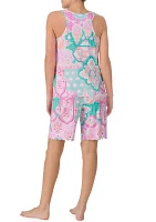 Sleeveless Printed Top and Bermuda Shorts Pajama Set