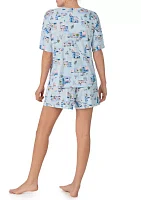 Elbow Sleeve Top and Shorts Pajama Set