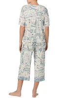 Elbow Sleeve Printed Cropped Pajama Set