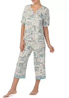 Elbow Sleeve Printed Cropped Pajama Set