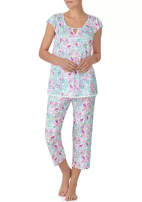 Printed Top and Cropped Pants Pajama Set