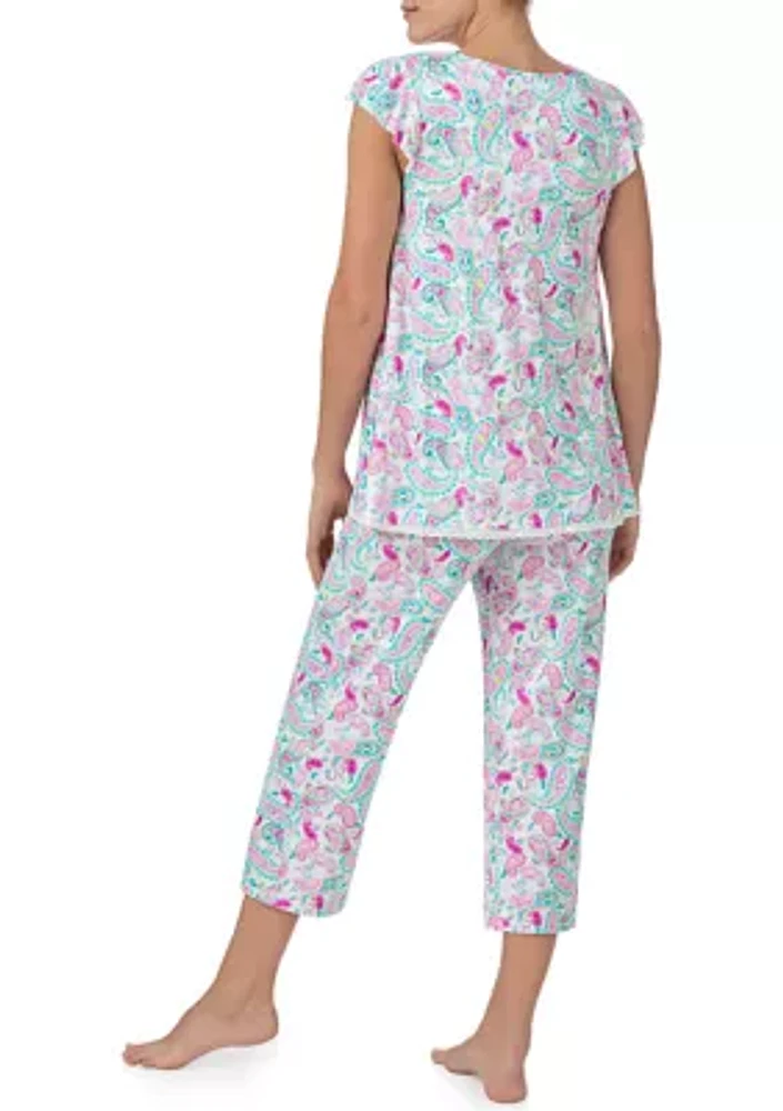 Printed Top and Cropped Pants Pajama Set