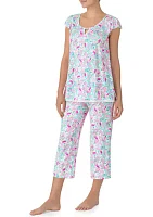 Printed Top and Cropped Pants Pajama Set