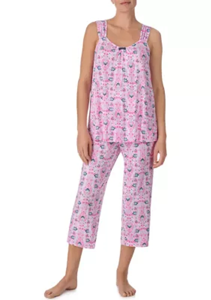 Printed Sleeveless Top and Cropped Pants Pajama Set