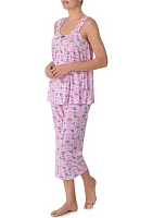 Printed Sleeveless Top and Cropped Pants Pajama Set