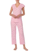 Pointelle Crop Printed Pajama Set