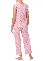 Pointelle Crop Printed Pajama Set