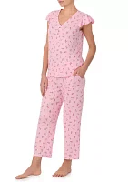 Pointelle Crop Printed Pajama Set