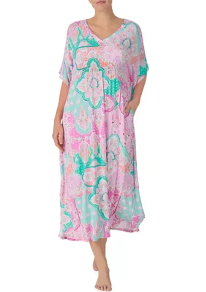 Long Printed Caftan Nightgown