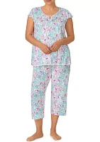 Plus Printed Cropped Pajama Set